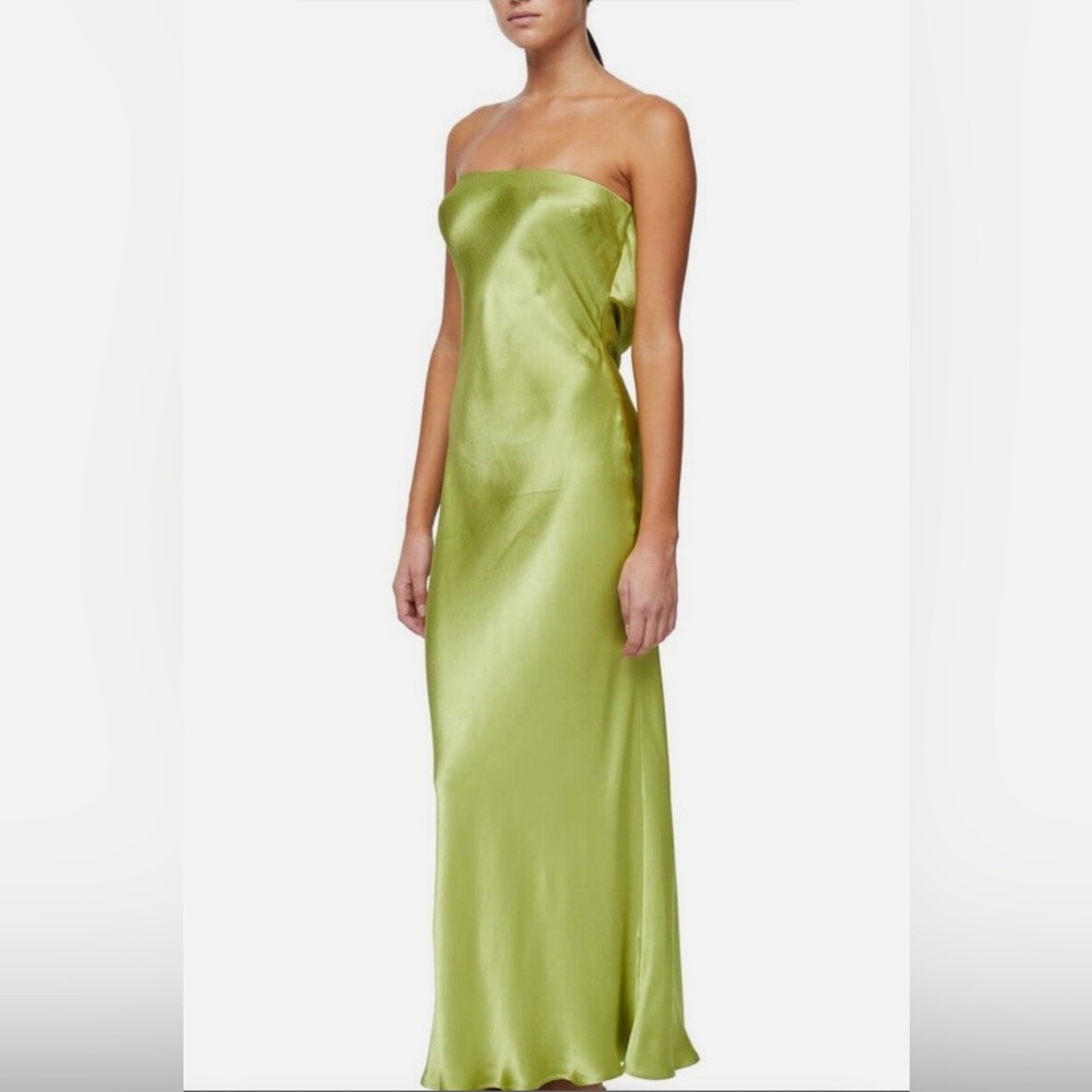NWT Bec + Bridge Moondance Strapless Midi Dress in Chartreuse (sold out color)